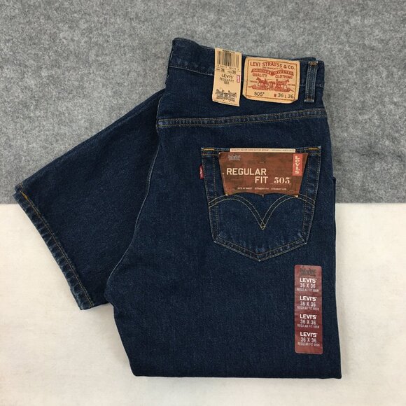 NEW Levis 505 Mens Denim Jeans Straight Leg Size‎ 36 x 36 Blue Dark Wash 2008 - Picture 1 of 10